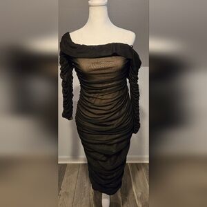 Black Body con Dress with Nude Lining